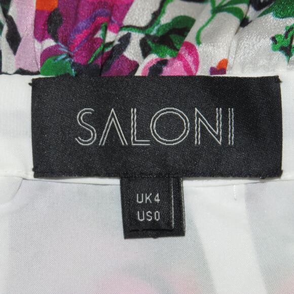 Saloni White Olivia Floral Print Ruffle Hem Silk Midi Dress - Picture 11 of 13